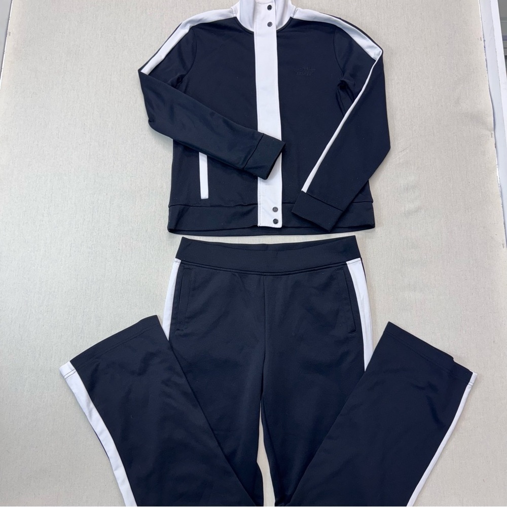 L-RL Lauren Active Ralph Lauren Track Set Full Zip Jacket Pants Sz M Black,White